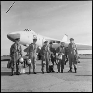 RAF Avro Vulcan XH498 Jet bomber plane and unidentified crew back after 8 months deployment, Ohakea Air Force Base, Palmerston North