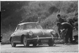 Porsche car at the Palmer Road Hill Climb, Breaker Bay, Wellington