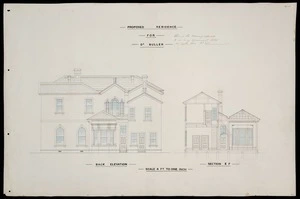 [Toxward, Christian Julius] 1831-1893 :Proposed residence for Dr Buller. Back elevation. Section E F. Scale 4 ft to one inch. 1882.