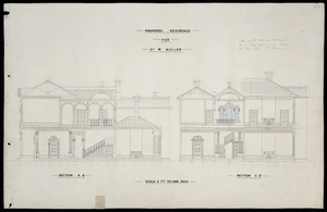 [Toxward, Christian Julius] 1831-1893 :Proposed residence for Dr Buller. Section A B. Section C D. Scale 4 ft to one inch. 1882.