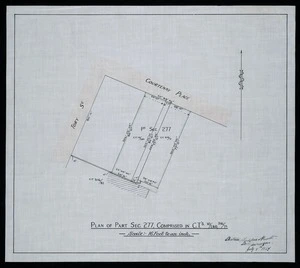 Atkins & Mitchell :Plan of part Sec.277, C T 316/81, comprised in C T's 10/280, 316/71. Scale 16 feet to an inch. Seaton, Sladden & Pavitt, Licensed Surveyors, July 7th 1927