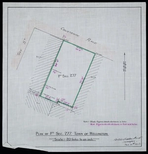 Atkins & Mitchell :Plan of part Sec.277, Town of Wellington. Scale 20 links to an inch. Seaton, Sladden & Pavitt, Licensed Surveyors, March 30th 1928