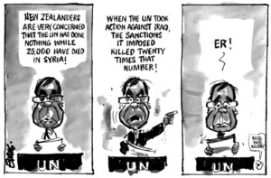 Evans, Malcolm Paul, 1945- :'New Zealanders are very concerned that the UN has done nothing while 25,000 have died in Syria!' 1 October 2012