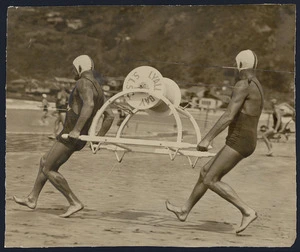 Members of Lyall Bay Surf Life Saving Club competing in New Zealand Championships, Lyall Bay, Wellington