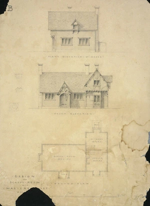 Beatson, William, 1808?-1870 :Design for school room with Master's [Ho]use att[ached] / WB 23/[... 1860s?]