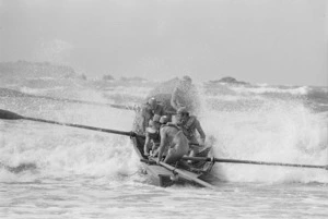 Surf lifesavers in a row boat