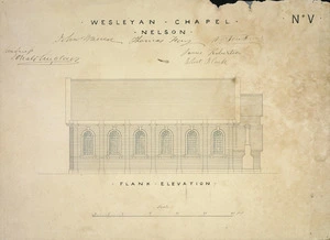 Beatson, William, 1808?-1870 :Wesleyan Chapel, Nelson. No. V. Flank elevation. [August-September 1857].