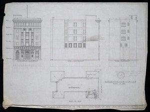 Atkins & Mitchell :New premises, Courtenay Place, Wellington for the National Bank of New Zealand. Drawing no. 1, September 1927. Elevation to Courtenay Place ...