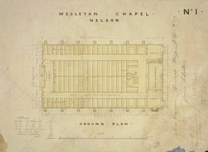 Beatson, William, 1807-1870 :Wesleyan Chapel, Nelson. No. 1. Ground plan. [August-September 1857].