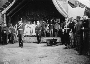 Crawford, William Fitzgerald, 1844-1915 (Photographer) : Funeral of Wahawaha Rapata at Porourangi meeting house in Waiomatatini