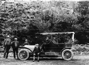 First motor car at the Hermitage hotel, Mount Cook