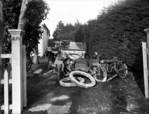 Talbot car and Douglas motorcycle wrecks