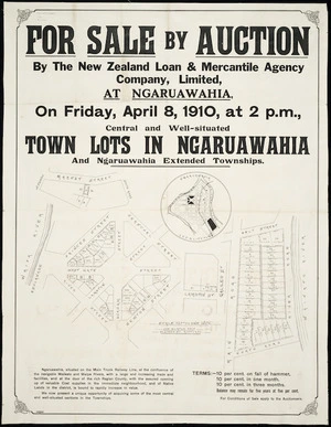 For sale by auction, by New Zealand Loan & Mercantile Agency Company Limited ... town lots in Ngaruawahia and Ngaruawahia extended townships / Jas. Slator, delt.