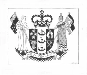 [New Zealand coat of arms with two flags]. 19 December 2009