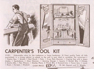 Farmers Trading Company :Carpenter's tool kit. H1021. Cash price £17. August 1955.