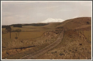 Railway with Mount Ruapehu in background
