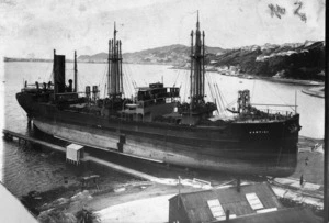Ship Kartigi on the patent slip at Evans Bay, Wellington