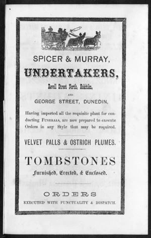 Advertisement for Spicer and Murray, undertakers, from Harnett's Directory