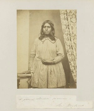 Crombie, John Nichol, 1827-1878. Attributed works :A young Maori woman, New Zealand. [Between 1855 and 1862?]