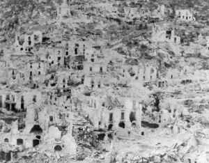 The town of Cassino, Italy, after the World War 2 bombing