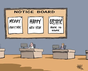 Notice board: Merry Christmas. Happy New Year. Ecstatic back to work. 5 January 2010