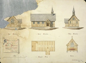 Beatson, William, 1808?-1870 :A design for the church of Saint Peter, Wakapuaka, by W Beatson, archt / C E Beatson delt. July 1864.