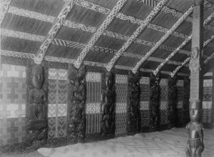 Interior of Te Rauru meeting house at Whakarewarewa