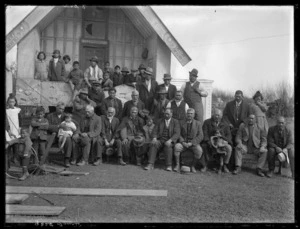 Maori men and children at Putiki Pa, Wanganui - Photograph taken by Frank J Denton