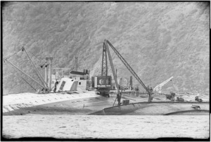 Crane on the hull of the Wahine wreck, Wellington Harbour