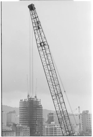Mobile crane on the site of the Michael Fowler Centre, Wellington, New Zealand