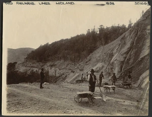 Creator unknown :Photograph of men working on the Midland Railway Company line between Canterbury and Nelson