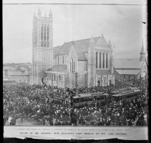 St Matthew's Church, Auckland, and crowd, during the memorial service for Richard John Seddon - Photographer unidentified