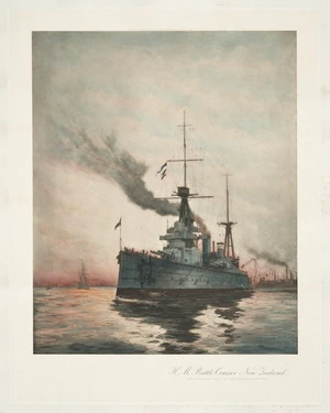 Burn, Gerald Maurice, b 1862 :H M battle cruiser New Zealand. New Zealand's gift to the mother country. Gerald M Burn, 1913. London, 1915.