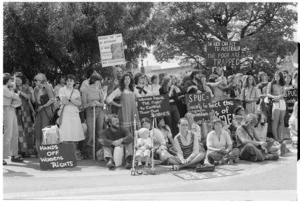 Pro-choice demonstrators at the 1978 International Women's Day march, Wellington