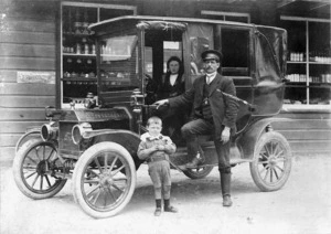 Greymouth's first taxi, and its owner driver, Herbert McGlashan
