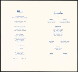 Hotel St George (Wellington): Menu [and] specialties [1958]