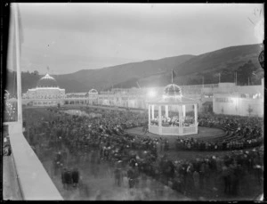 New Zealand and South Seas International Exhibition courtyard, with bandstand, Dunedin