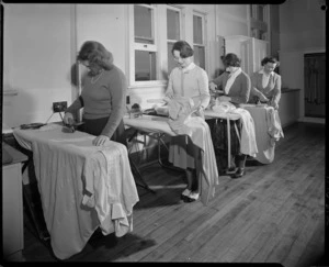 Women ironing, Home Science School, Otago University College, Dunedin - Photograph taken by K V Bigwood