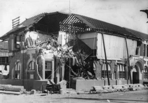 Badly damaged Post Office building in Hastings, after the earthquake of 1931