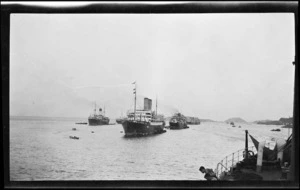 Ships at Suez, Egypt, including the HMS Hampshire