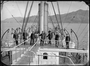 Steamship City of New York with a group of officers, Otago Harbour