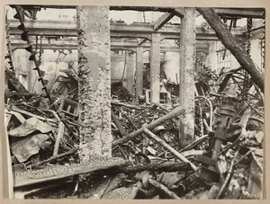 Interior of burnt out flour mill, Shanghai, China