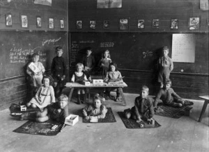 Boys and girls in a classroom at Eastern Hutt School, Lower Hutt
