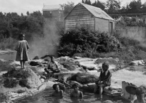 Maori children in the Ohinemutu thermal hot pools