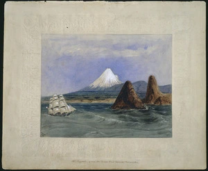 Heaphy, Charles, 1820-1881 :Mt Egmont, from the Sugar Loaf Islands, Taranake 1849