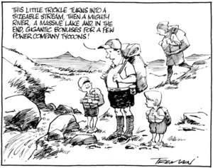 "This little trickle turns into a sizeable stream, then a mighty river, a massive lake and, in the end, gigantic bonuses for a few power company tycoons!" 31 January 2010