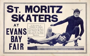 St Moritz Skaters at Evans Bay Fair; in their present act "Wonders on Wheels" / Otago Daily Times Print, [1936?].