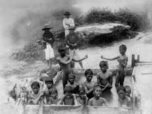 Maori children at the Ohinemutu thermal hot pools
