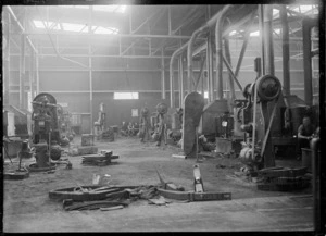 Interior view of the blacksmiths' shop at Hutt Railway Workshops, Woburn