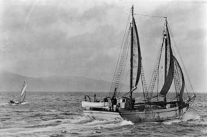 Robson, Edward Thomas:Photograph of the SS Kohi under full sail in Wellington Harbour